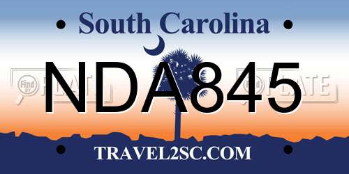NDA845 South Carolina License Plate