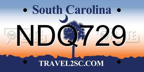 NDQ729 South Carolina License Plate