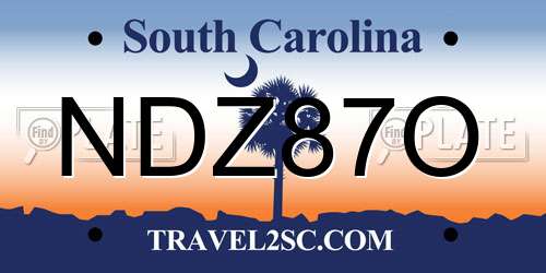 NDZ87O South Carolina License Plate