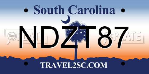 NDZT87 South Carolina License Plate