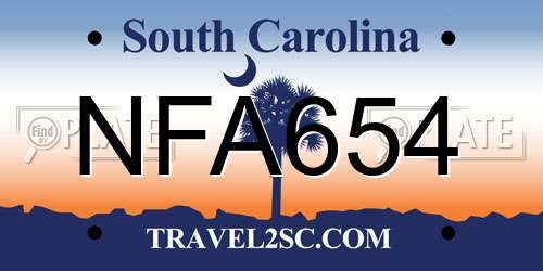 NFA654 South Carolina License Plate
