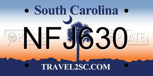 NFJ630 South Carolina License Plate