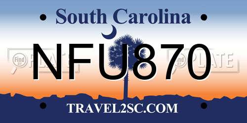 NFU870 South Carolina License Plate