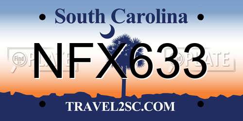 NFX633 South Carolina License Plate