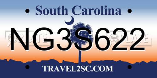 NG3S622 South Carolina License Plate