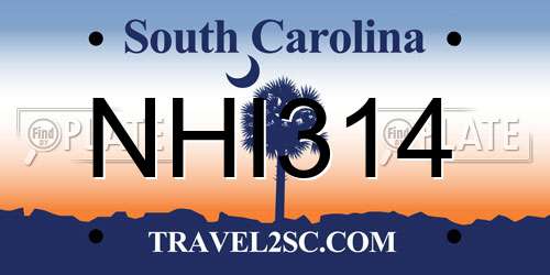 NHI314 South Carolina License Plate