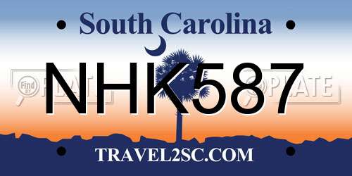 NHK587 South Carolina License Plate