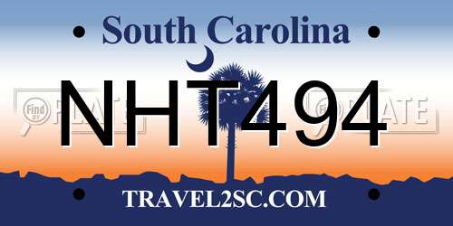 NHT494 South Carolina License Plate
