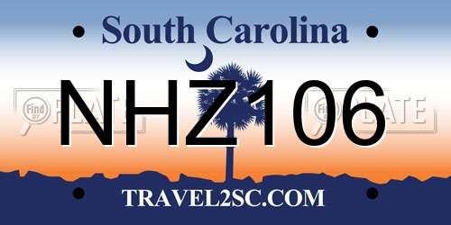 NHZ106 South Carolina License Plate