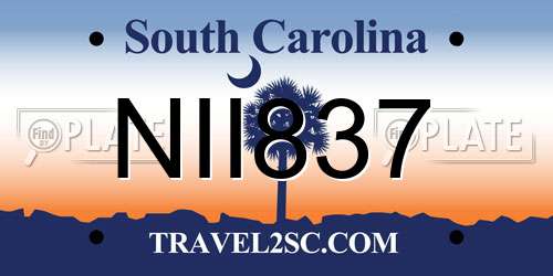 NII837 South Carolina License Plate