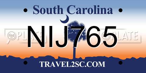 NIJ765 South Carolina License Plate