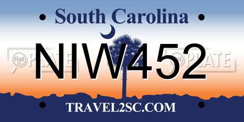 NIW452 South Carolina License Plate