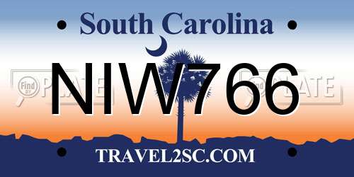 NIW766 South Carolina License Plate