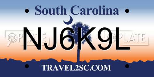 NJ6K9L South Carolina License Plate