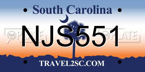NJS551 South Carolina License Plate