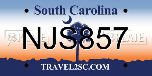 NJS857 South Carolina License Plate