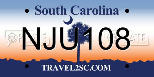 NJU108 South Carolina License Plate