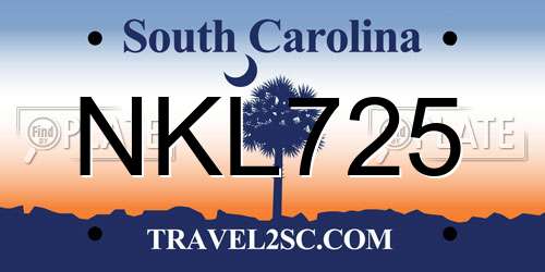 NKL725 South Carolina License Plate