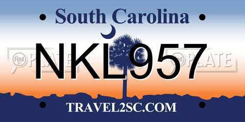 NKL957 South Carolina License Plate