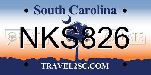 NKS826 South Carolina License Plate