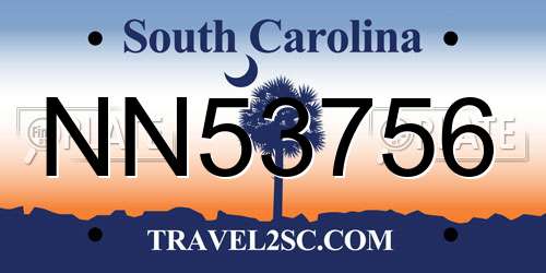 NN53756 South Carolina License Plate
