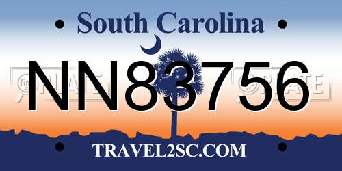 NN83756 South Carolina License Plate