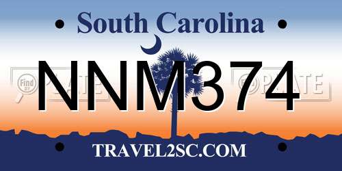NNM374 South Carolina License Plate