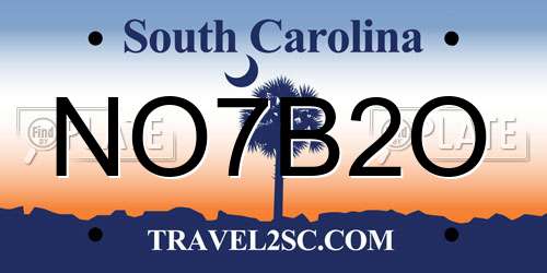 NO7B2O South Carolina License Plate