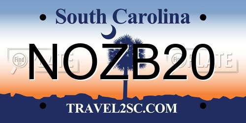 NOZB20 South Carolina License Plate