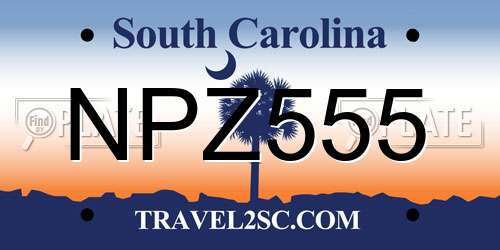 NPZ555 South Carolina License Plate
