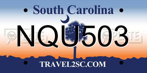 NQU503 South Carolina License Plate