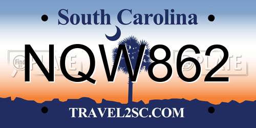 NQW862 South Carolina License Plate
