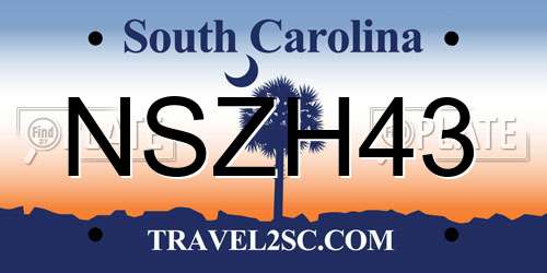 NSZH43 South Carolina License Plate
