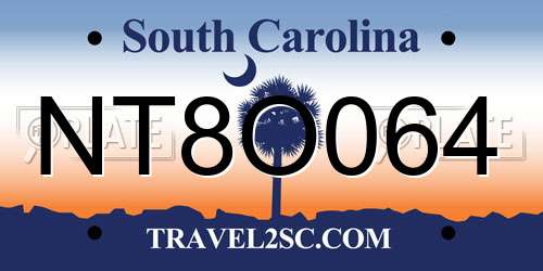 NT8O064 South Carolina License Plate