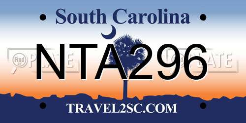 NTA296 South Carolina License Plate