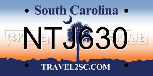 NTJ630 South Carolina License Plate