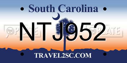 NTJ952 South Carolina License Plate