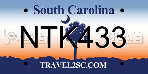NTK433 South Carolina License Plate
