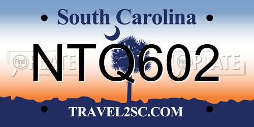 NTQ602 South Carolina License Plate