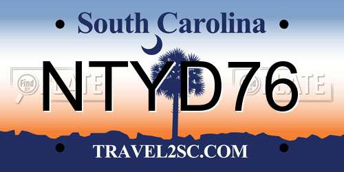 NTYD76 South Carolina License Plate