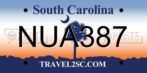 NUA387 South Carolina License Plate