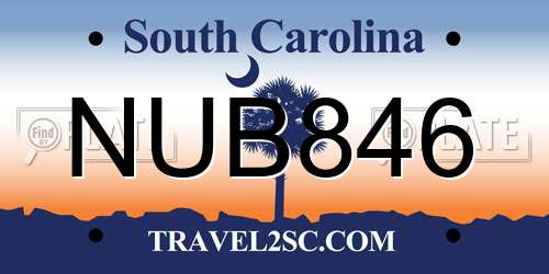 NUB846 South Carolina License Plate