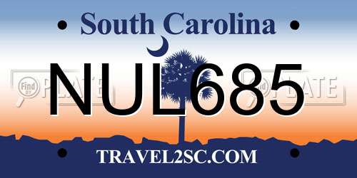 NUL685 South Carolina License Plate