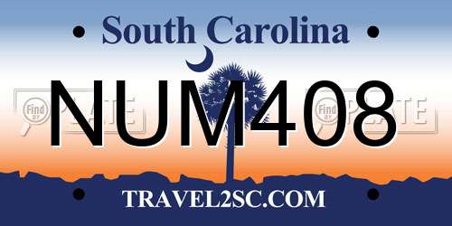 NUM408 South Carolina License Plate