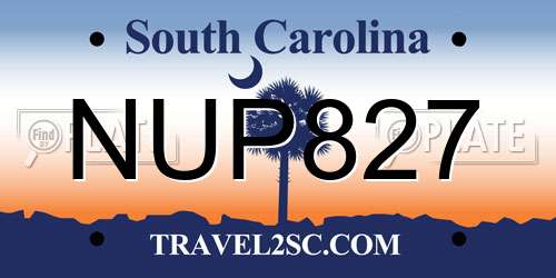 NUP827 South Carolina License Plate
