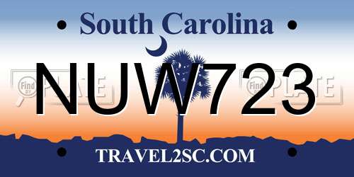 NUW723 South Carolina License Plate
