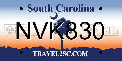 NVK830 South Carolina License Plate