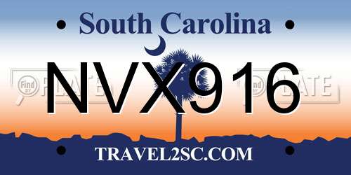 NVX916 South Carolina License Plate