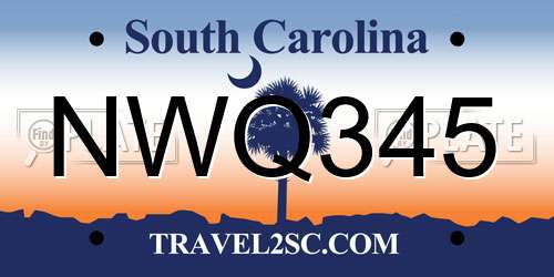 NWQ345 South Carolina License Plate