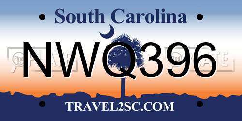 NWQ396 South Carolina License Plate